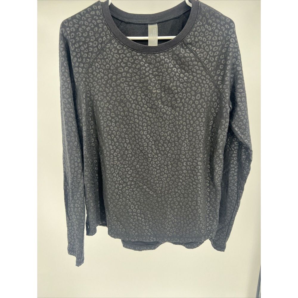 Zuda Leopard Print Metallic Long Sleeve Sweatshirt Top Black Size M Womens‎